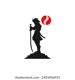 Silhouette of Samurai logo design vector
