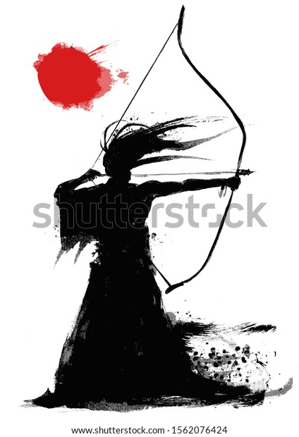 Silhouette Samurai Long Bow Pulling Arrow Stock Vector (Royalty Free ...