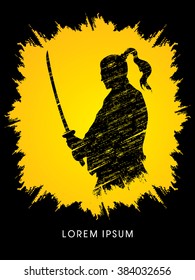 Silhouette Samurai, Ready to fight designed on grunge frame background graphic vector