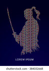 Silhouette Samurai, Ready to fight designed using colorful mosaic pattern graphic vector