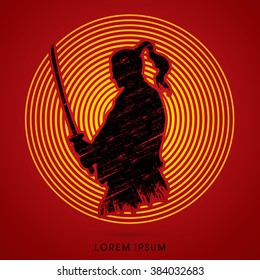 Silhouette Samurai, Ready to fight designed on line cycle background graphic vector