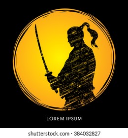 Silhouette Samurai, Ready to fight designed on moonlight background graphic vector