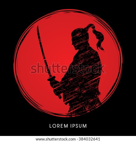 Silhouette Samurai, Ready to fight designed on sunlight background graphic vector