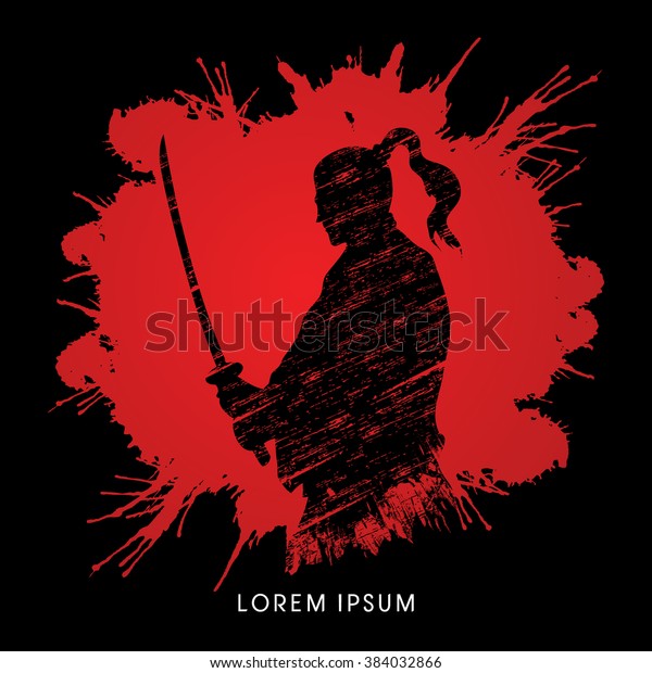 Silhouette Samurai Ready Fight Designed On Stock Vector (Royalty Free