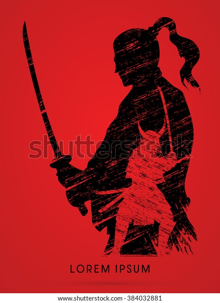 Silhouette Samurai Ready Fight Designed Using Stock Vector (Royalty