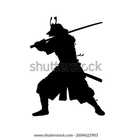 Silhouette of a samurai with a sword - vector illustration.	