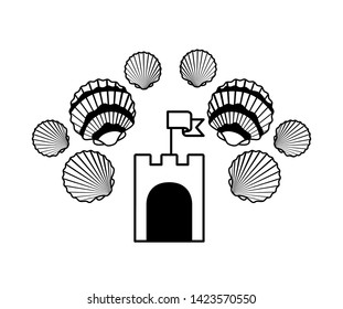 silhouette of sand castle on white background