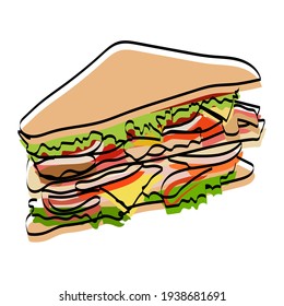 Silhouette of a sandwich. Fast food. Vector illustration.