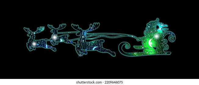 Silhouette of santa in a carriage with deers. Vector illustration
