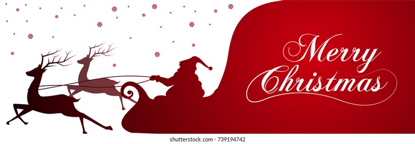 Silhouette with Santa Claus and bag full of gifts on winter background. Cartoon scene.lettering of Merry Christmas.vector
