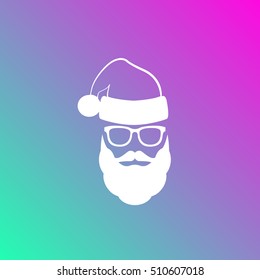 Silhouette of Santa Claus with a beard, mustache and glasses on a colorful background.