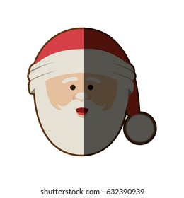 silhouette of santa claus face with christmas hat and half shadow vector illustration