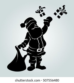 Silhouette of Santa Claus with a gifts. Vector illustration