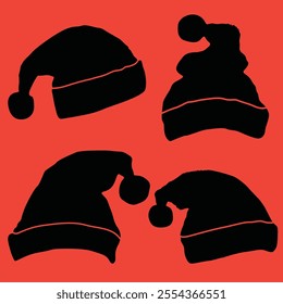 Silhouette Santa Claus hat illustration vector pack with eps formatted.
Each hat showcases unique styles, making them ideal for holiday-themed projects, greeting cards, or social media graphics.