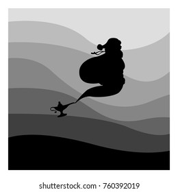 silhouette santa claus and magic lamp vector illustration isolated on white background. Using editable shades of gray colors.