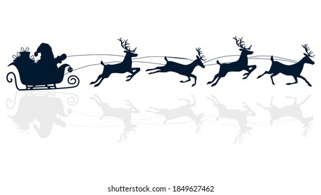 Silhouette of Santa Claus on a reindeer sleigh. isolate on white background. Vector illustration