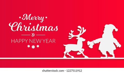 Silhouette of Santa Claus and Reindeer. Christmas concept.