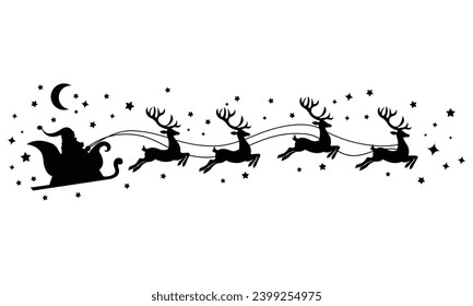 Silhouette of santa claus riding on reindeer sleigh