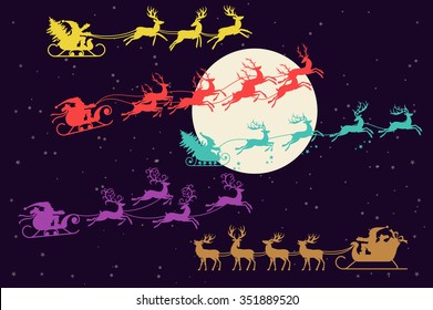 Silhouette Santa Claus sleigh.