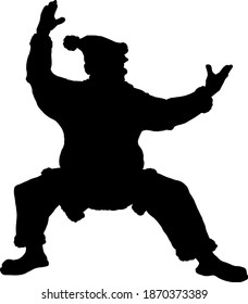 Silhouette of Santa Claus in a Tai-chi exercise posture. Vector illustration.