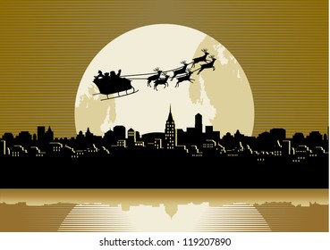 Santa Riding Sleigh Reindeer Vector Stock Vector (Royalty Free ...