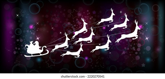 Silhouette of santa with deers. Vector illustration