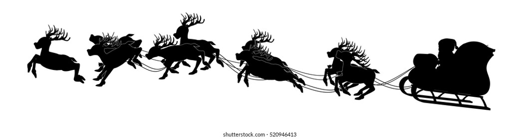 Silhouette of Santa on sleigh on transparent background
