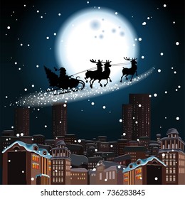 Silhouette of santa and reindeer