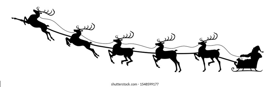 Silhouette Santa riding on reindeer sleigh