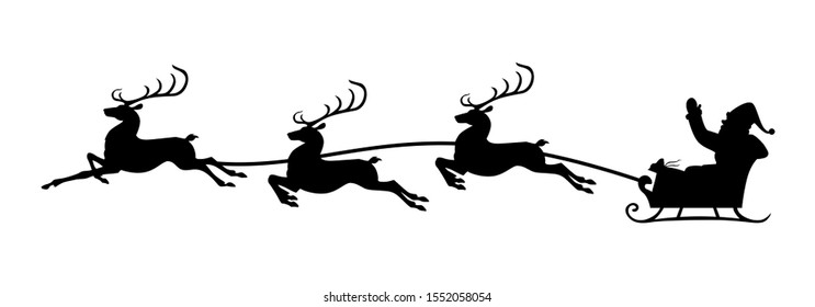 Silhouette Santa riding on reindeer sleigh