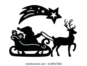 

Silhouette Santa Riding on Reindeer Sleigh Stock Vector - Illustration of black, holiday