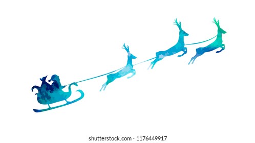 Silhouette of Santa in a sleigh with a deer