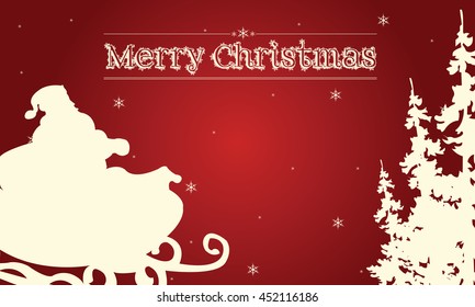 Silhouette of santa and sleigh on red backgrounds vector