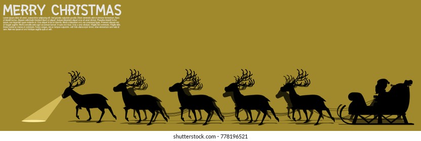 silhouette of Santa's sleigh with nine reindeer  