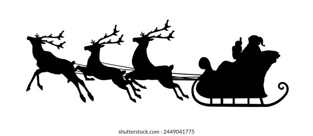 silhouette of Santa's sleigh pulled by reindeers - vector illustration	