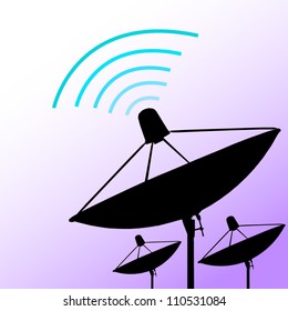 Silhouette satellite on purple background. Communication and technology. Vector illustration