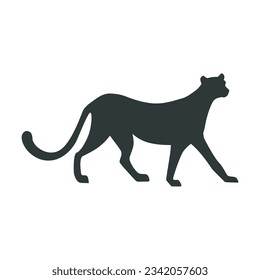 Silhouette of savannah wildcat vector illustration. Drawing of black wild animal as cheetah or jaguar isolated on white background. Wildlife, nature, savanna concept