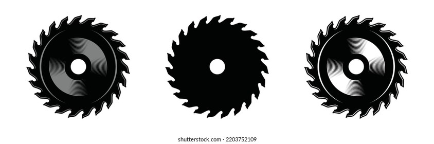 Silhouette saw blades for carpentry symbol icon vector set.