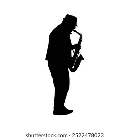 Silhouette of a saxophone player performing design