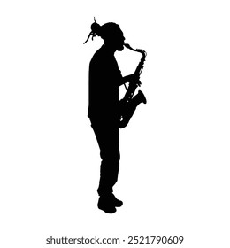 Silhouette of a saxophone player performing graphic