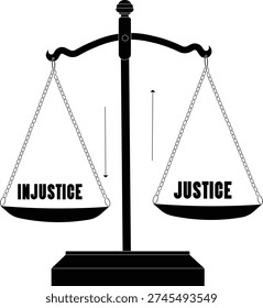 Silhouette of a scale of justice front view; an illustration depicting injustice outweighing justice. 