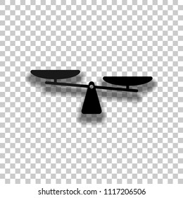 silhouette of scale, simple symbol. Black glass icon with soft shadow on transparent background