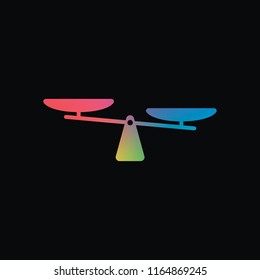 silhouette of scale, simple symbol. Rainbow color and dark background