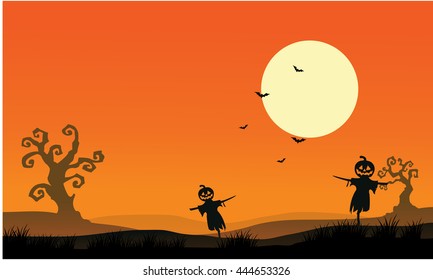 Silhouette of scarecrow halloween backgrounds vector illustration
