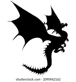 Silhouette of a scary flying dragon. Vector illustration