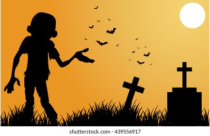 Silhouette of scary zombie halloween vector illustration