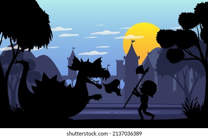 Silhouette scene with medieval illustration