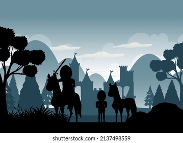 Silhouette scene with medieval illustration