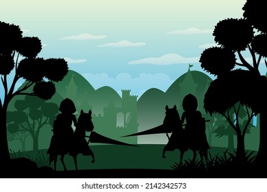 Silhouette scene with medieval illustration