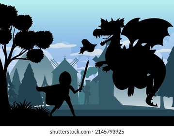 Silhouette scene with medieval illustration
